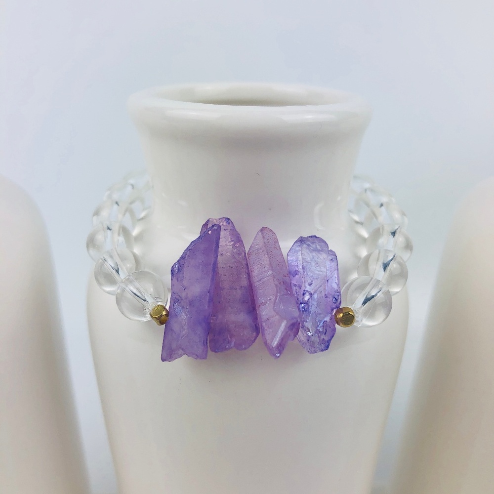 GEMSTONE Crystal Quartz Purple Beaded Bracelet